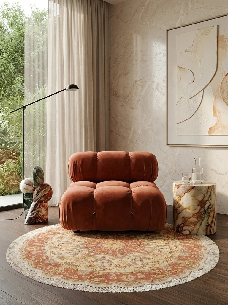 Tabriz Round · Handgeknüpft – Beige, 100x100 cm