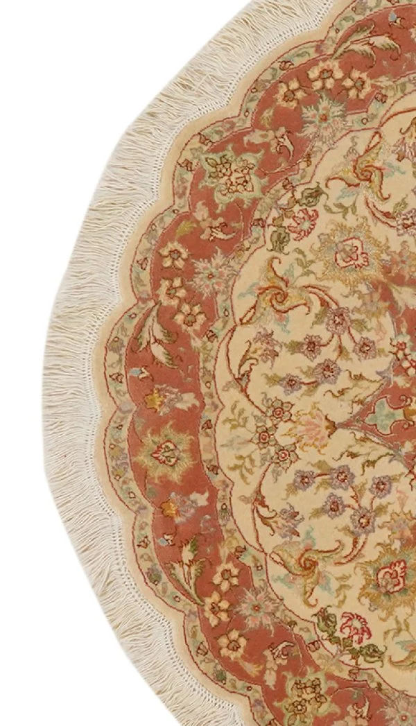 Tabriz Round · Handgeknüpft – Beige, 100x100 cm