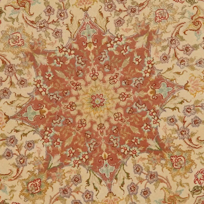 Tabriz Round · Handgeknüpft – Beige, 100x100 cm