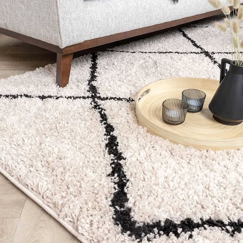Teppich Hochflor - Sensa Lines Creme Schwarz