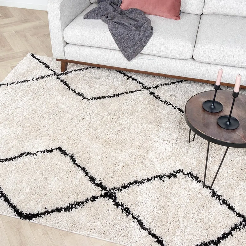 Teppich Hochflor - Sensa Double Creme Schwarz