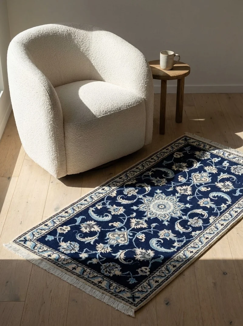 Nain 12La · Handgeknüpft – Blau, 136x68 cm