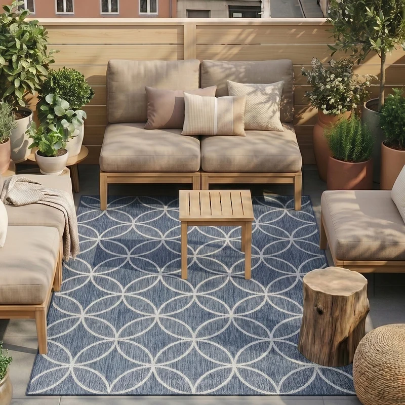 Geometrischer Outdoor-Teppich – Faro Ripple Blue