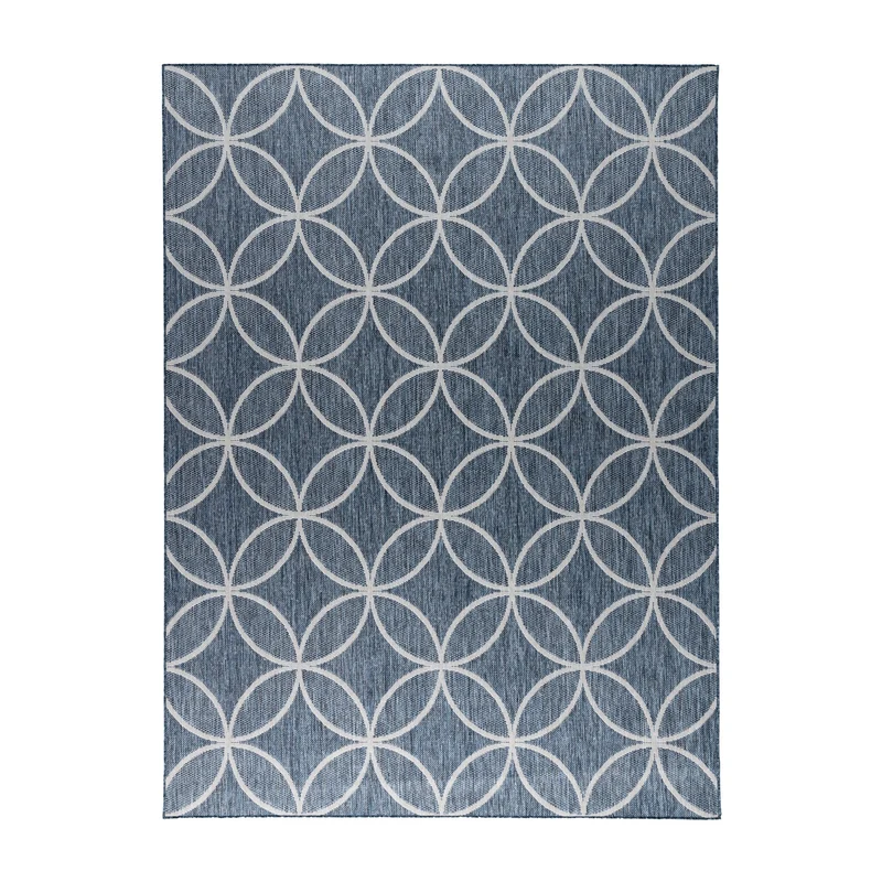 Geometrischer Outdoor-Teppich – Faro Ripple Blue