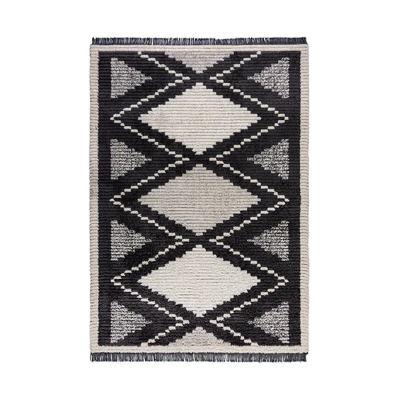 Geometrischer Teppich - Domino Zaid Schwarz Weiß