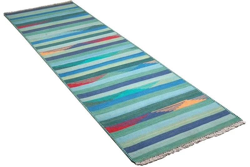 Kelim Gashgai · Handgewebt – Blau, 253x70 cm