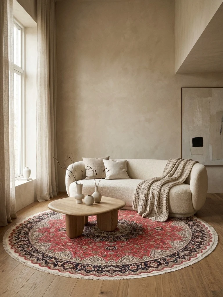 Tabriz Round · Handgeknüpft – Rot, 248x248 cm