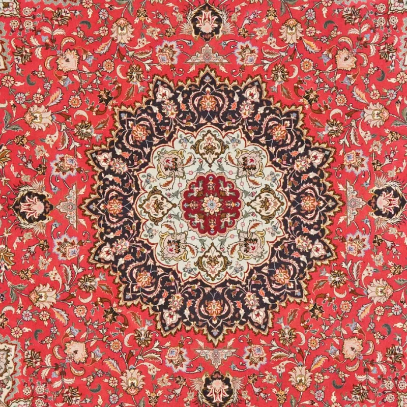 Tabriz Round · Handgeknüpft – Rot, 248x248 cm