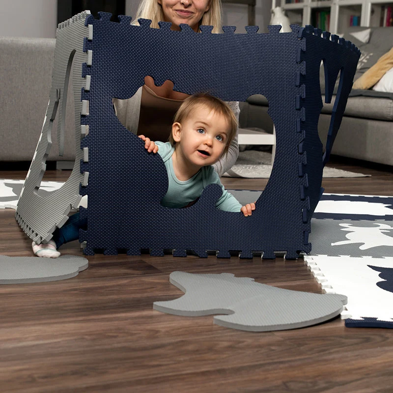 XL Foam Puzzlematte - Lio Wald Dunkelblau Weiß