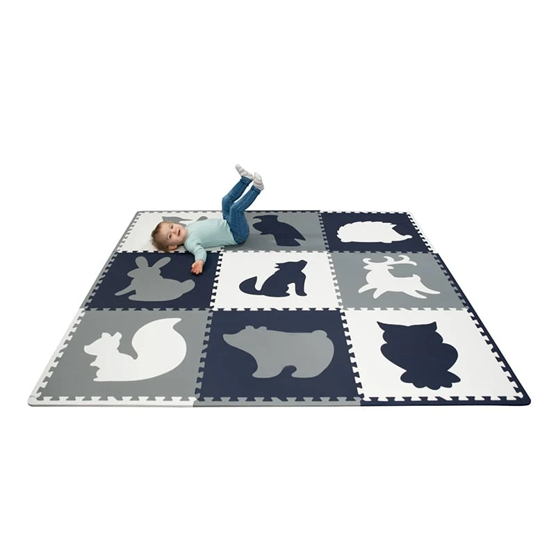 XL Foam Puzzlematte - Lio Wald Dunkelblau Weiß