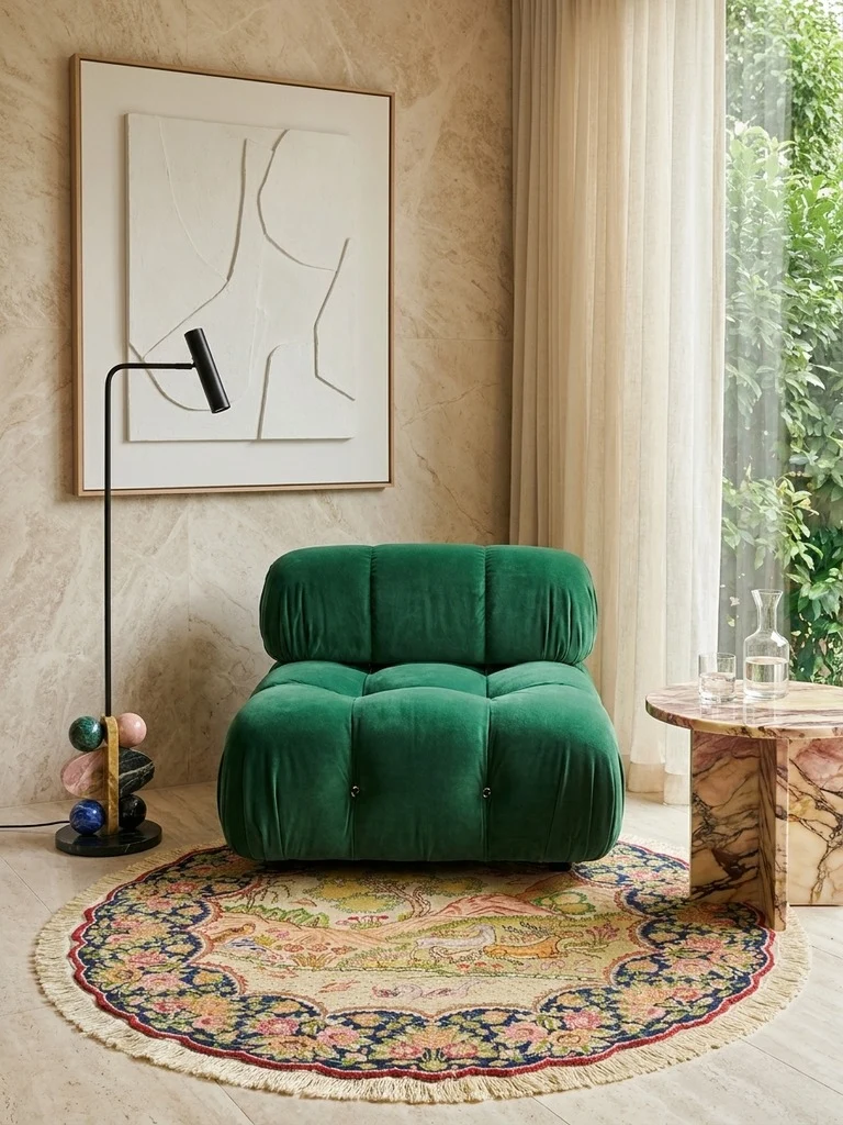 Tabriz Round · Handgeknüpft – Beige, 100x100 cm