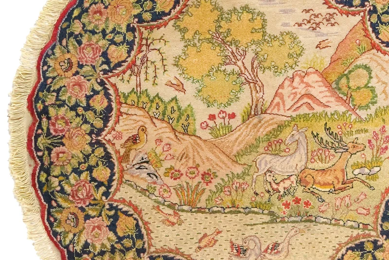 Tabriz Round · Handgeknüpft – Beige, 100x100 cm