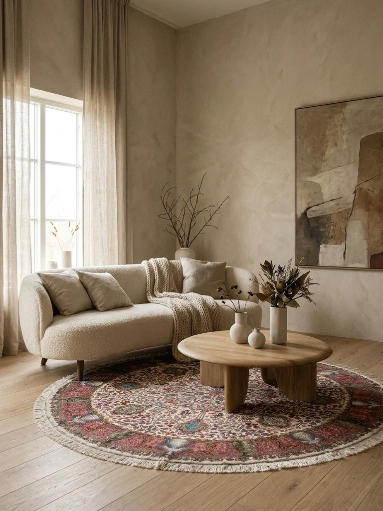 Tabriz Round · Handgeknüpft – Beige, 204x204 cm
