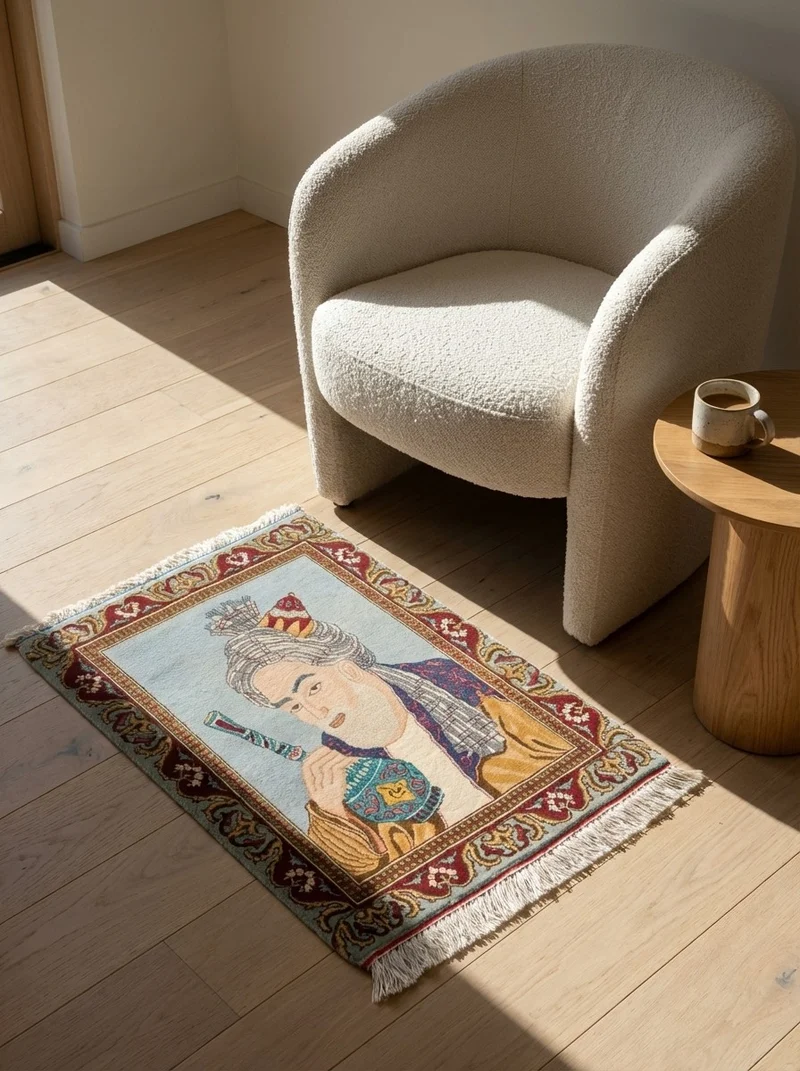 Tabriz Graphic · Handgeknüpft – Blau, 70x54 cm