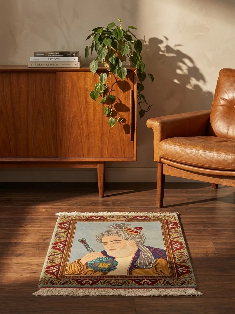 Tabriz Graphic · Handgeknüpft – Blau, 70x54 cm
