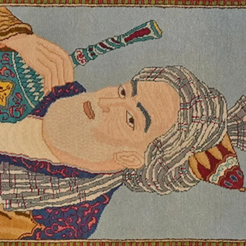 Tabriz Graphic · Handgeknüpft – Blau, 70x54 cm