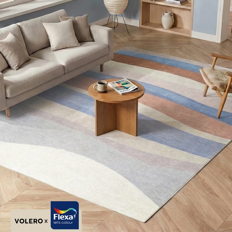 Geometrischer Teppich - Swing Waves Blau Rosa