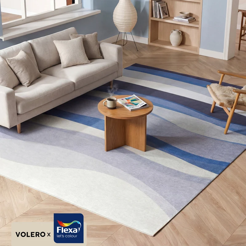 Geometrischer Teppich - Swing Waves Blau