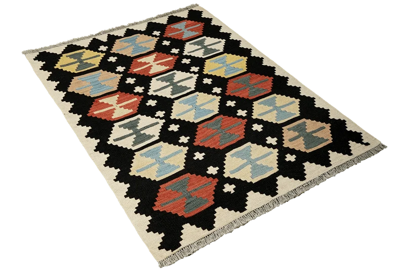 Kelim Gashgai · Handgewebt – Schwarz, 152x104 cm