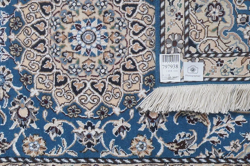 Nain 9La · Handgeknüpft – Blau, 193x61 cm