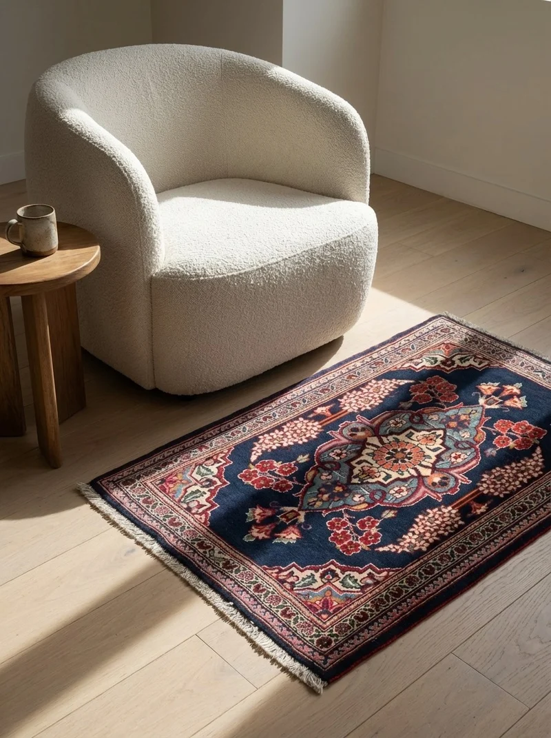 Kashan · Handgeknüpft – Blau, 82x63 cm