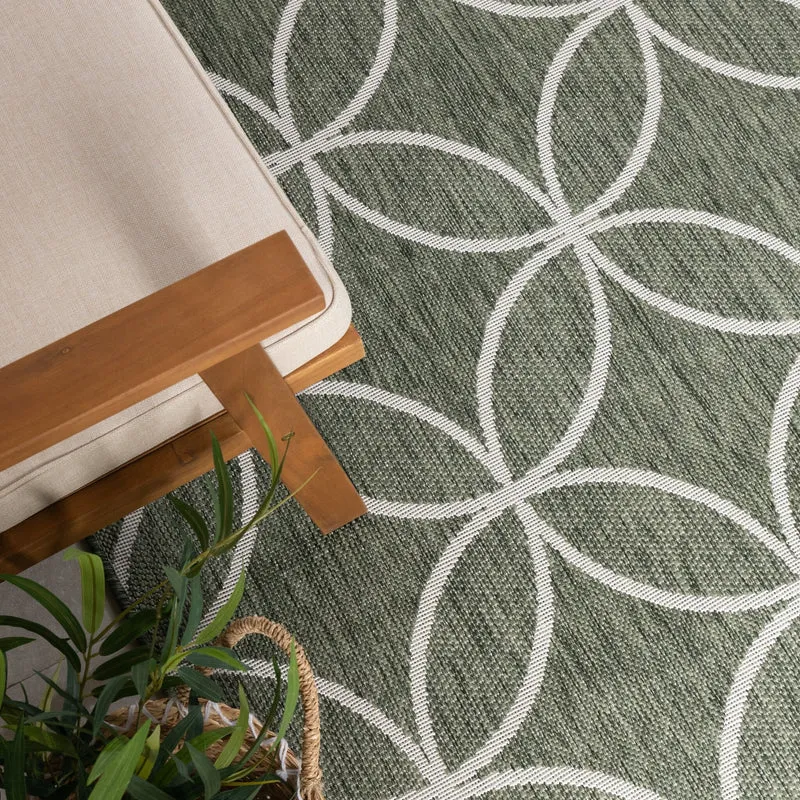 Geometrischer Outdoor Teppich - Faro Ripple Grün Weiß