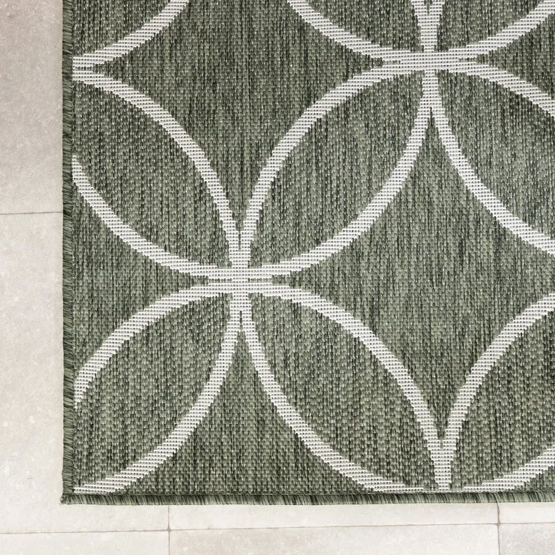 Geometrischer Outdoor Teppich - Faro Ripple Grün Weiß