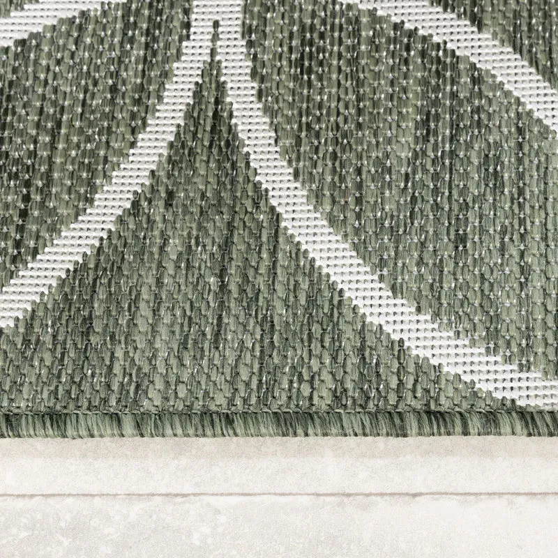 Geometrischer Outdoor Teppich - Faro Ripple Grün Weiß