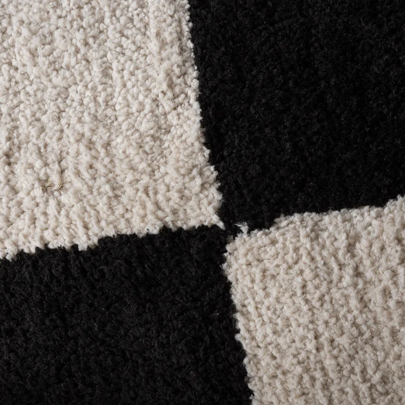 Teppich Kariert - Blox Fringe Schwarz Weiß