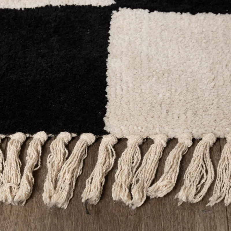 Teppich Kariert - Blox Fringe Schwarz Weiß