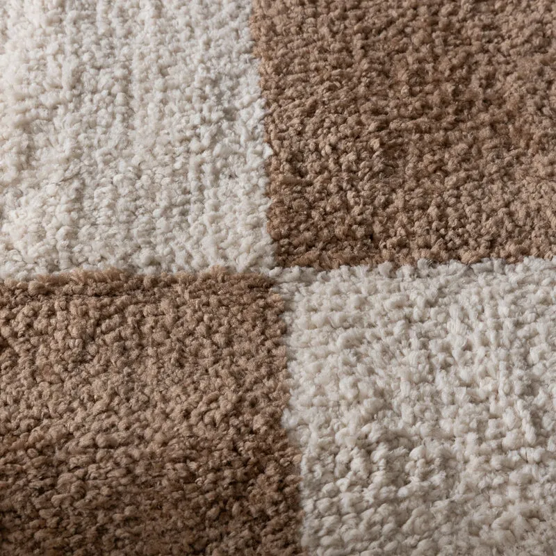 Teppich Kariert - Blox Fringe Beige Weiß