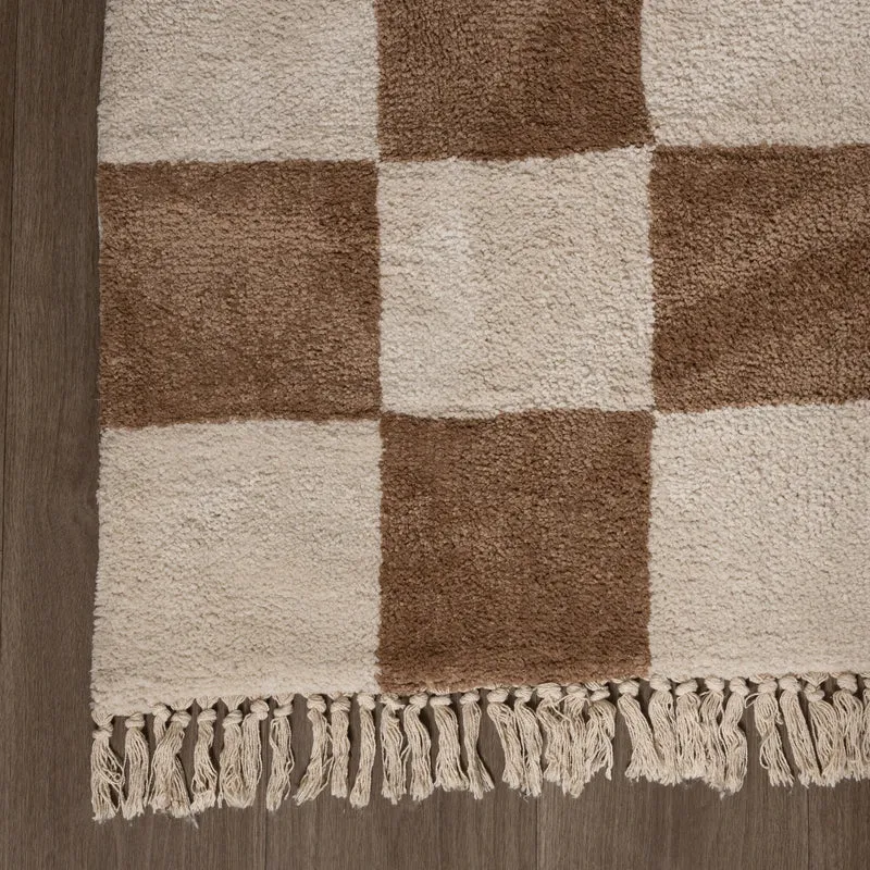 Teppich Kariert - Blox Fringe Beige Weiß