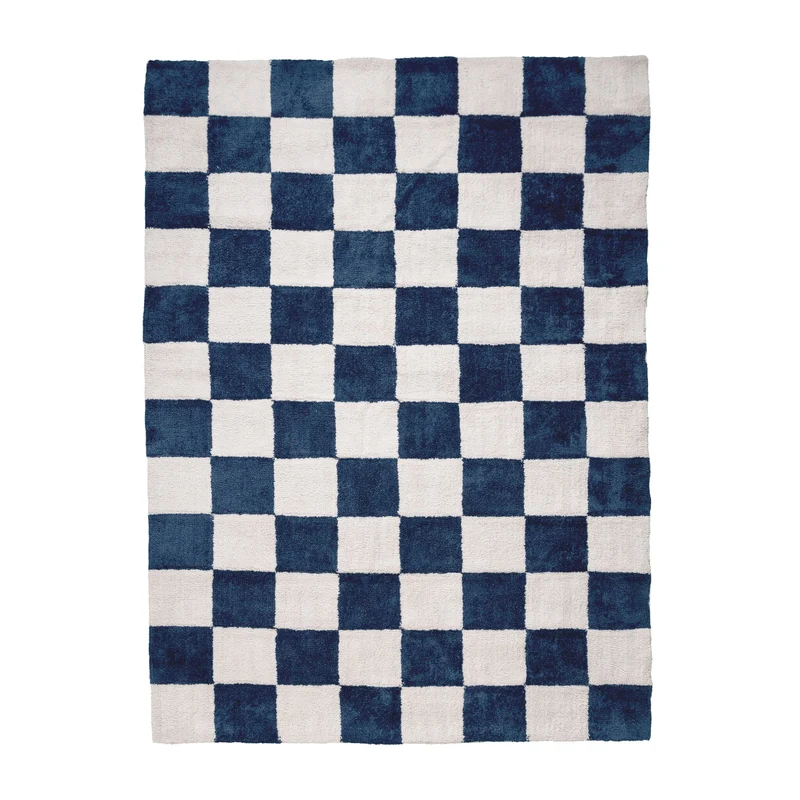 Teppich Kariert - Blox Blau Weiß