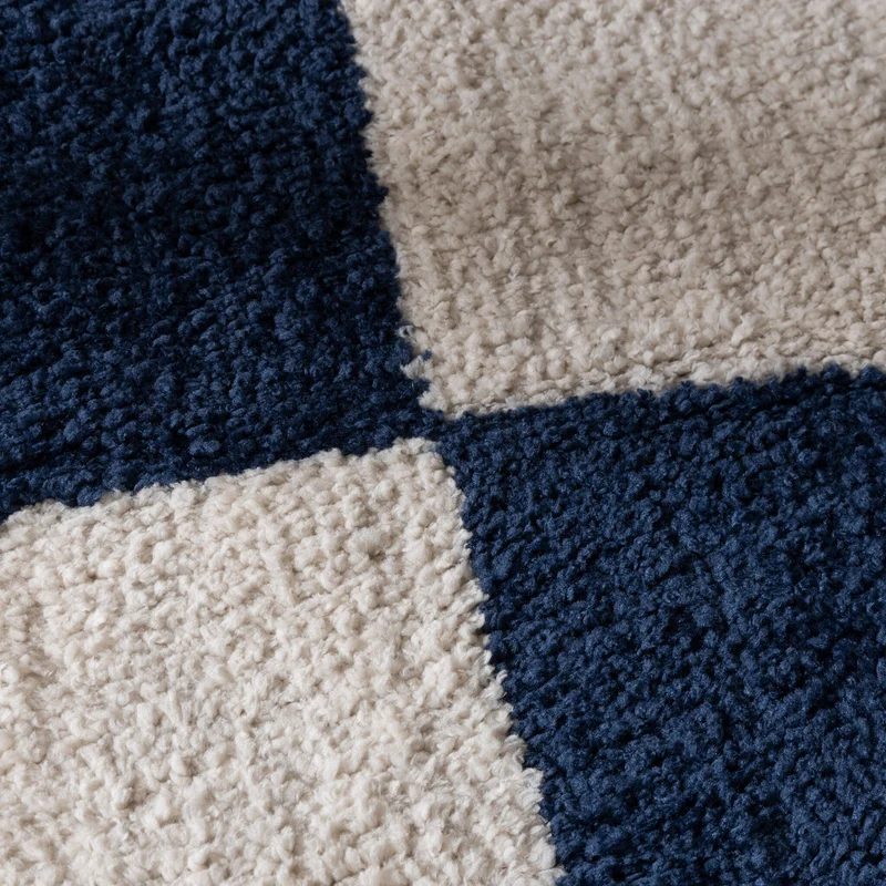 Teppich Kariert - Blox Blau Weiß