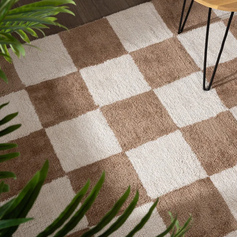 Teppich Kariert - Blox Beige Weiß
