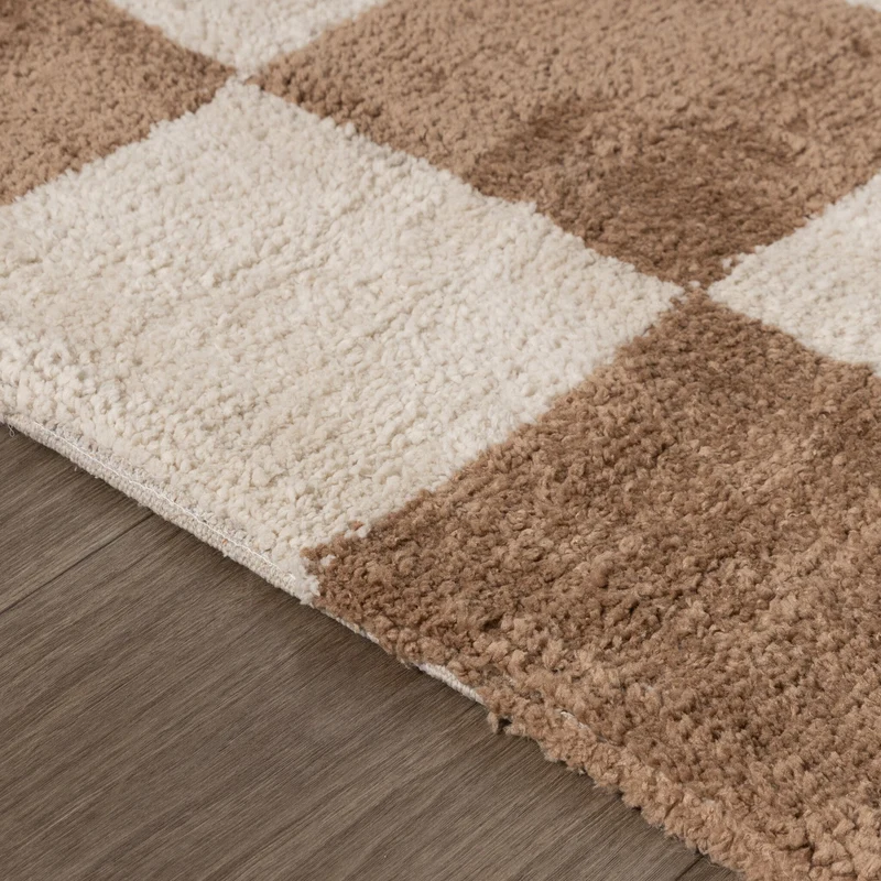 Teppich Kariert - Blox Beige Weiß
