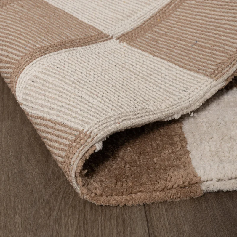 Teppich Kariert - Blox Beige Weiß