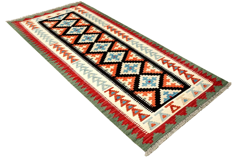 Kelim Gashgai · Handgewebt – Schwarz, 189x84 cm