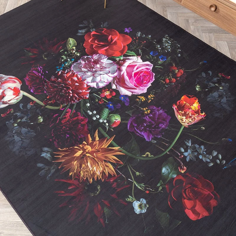 Teppich Floral - Florine Schwarz Rosa