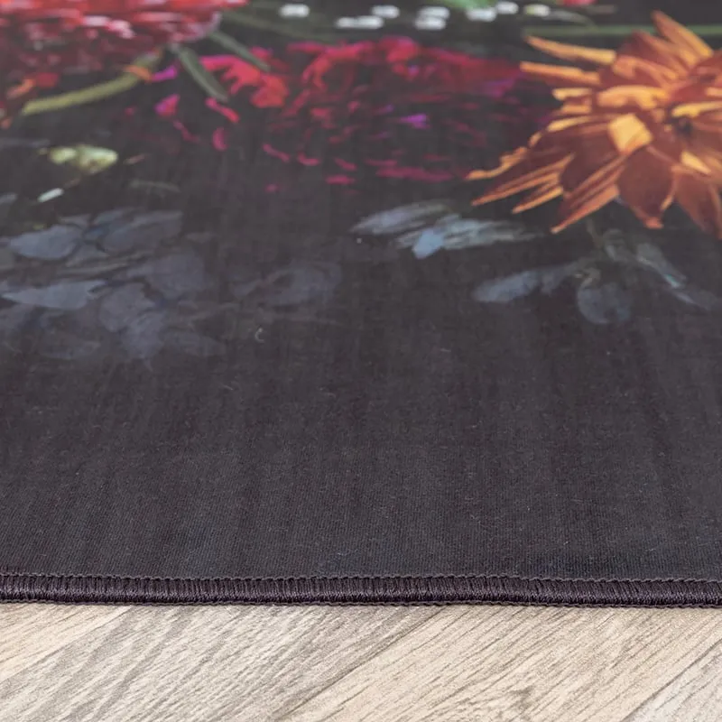 Teppich Floral - Florine Schwarz Rosa