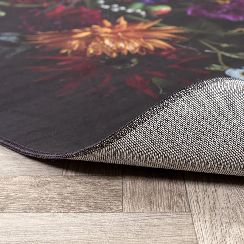 Teppich Floral - Florine Schwarz Rosa