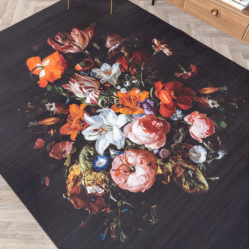 Teppich Floral - Florine Schwarz Orange
