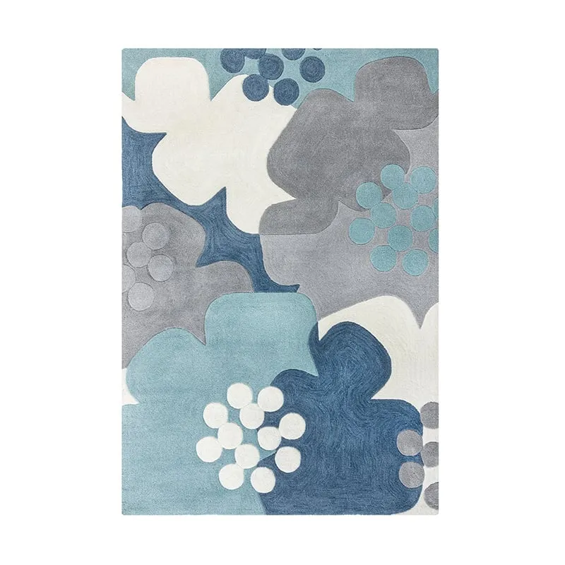 Teppich Floral - Zeso Floral Blau Grau