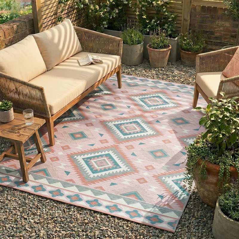 Outdoor Teppich Boho - Vedra Aztec Rosa