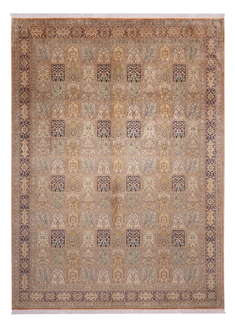 Kaschmir Seide Teppich 273x378cm - Orientteppich - dunkelbeige
