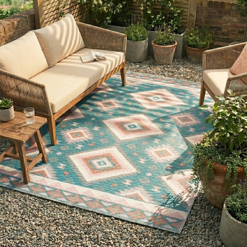 Outdoor Teppich Boho - Vedra Aztec Blau