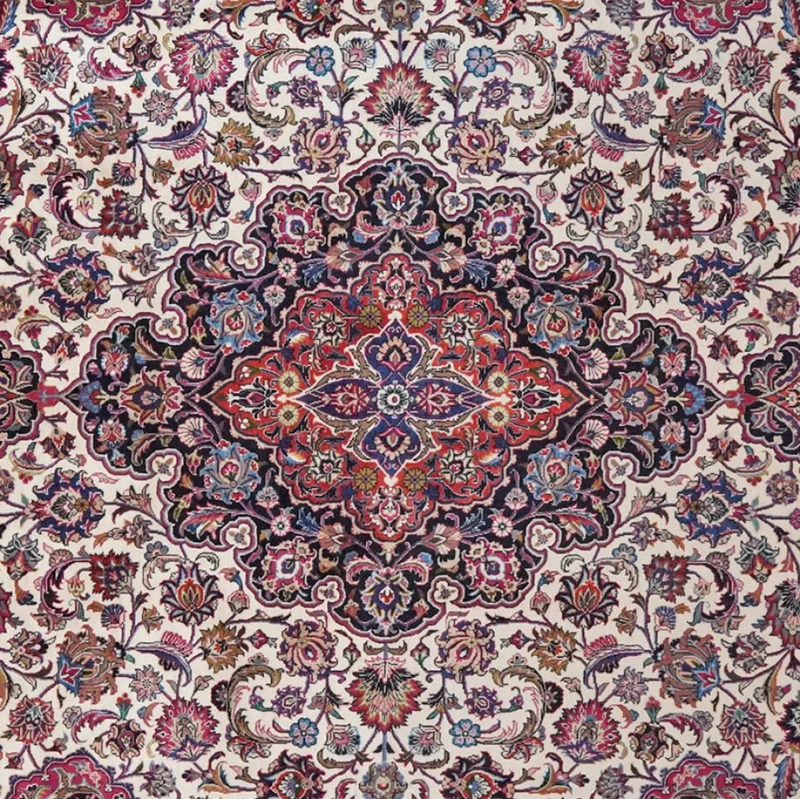 Mashad · Handgeknüpft – Beige, 389x250 cm