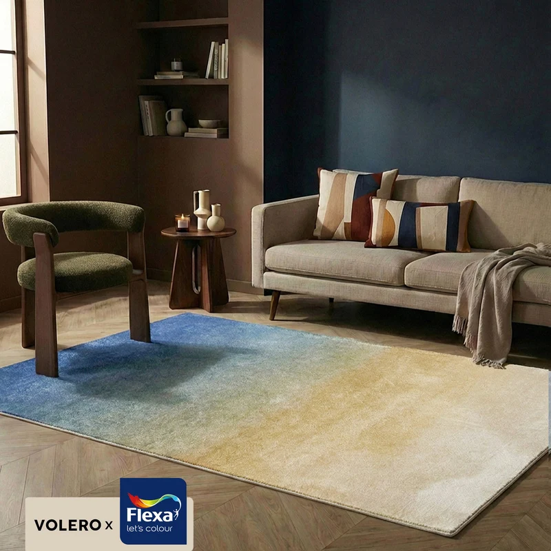 Abstrakter Teppich – Mellow Blau/Gelb