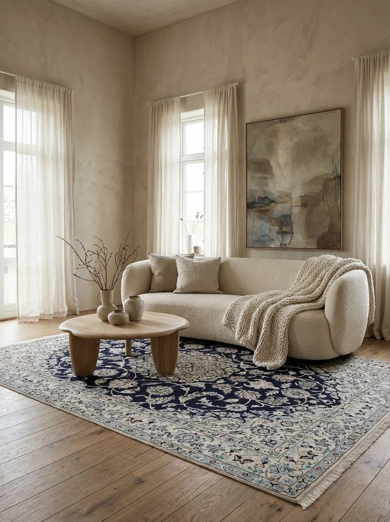 Nain 9La · Handgeknüpft – Blau, 211x147 cm