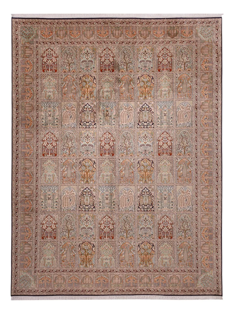 Kaschmir Seide Teppich 274x362cm - Orientteppich - dunkelbeige